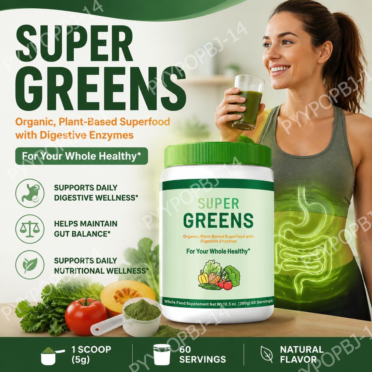 Super Greens Powder Organic Pl - огляд і ціна Digestive Enzyme Blend