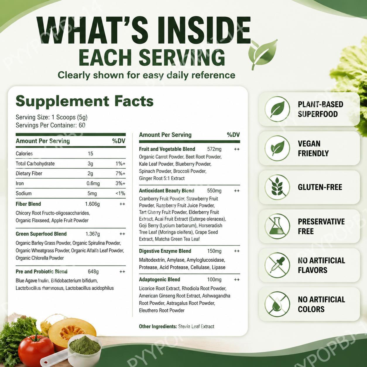 Super Greens Powder Organic Pl - огляд і ціна Digestive Enzyme Blend